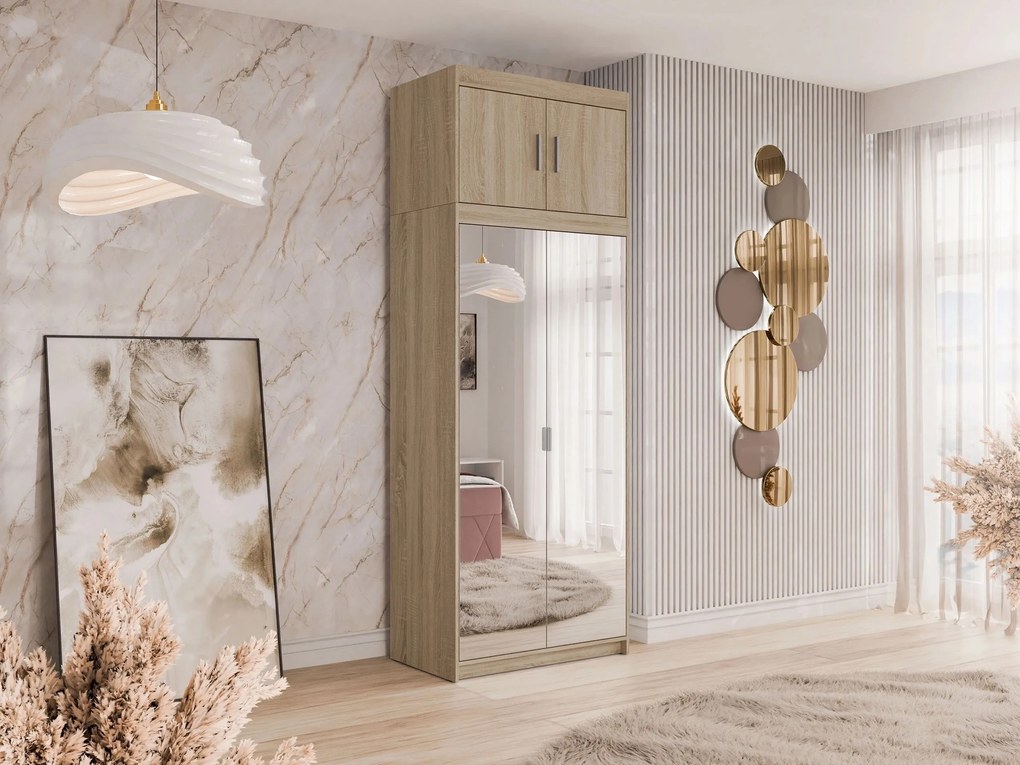 Roupeiro Novduni 119, Carvalho sonoma, 246x90x53cm, 110.3 kg, Portas para roupeiro: Com dobradiças