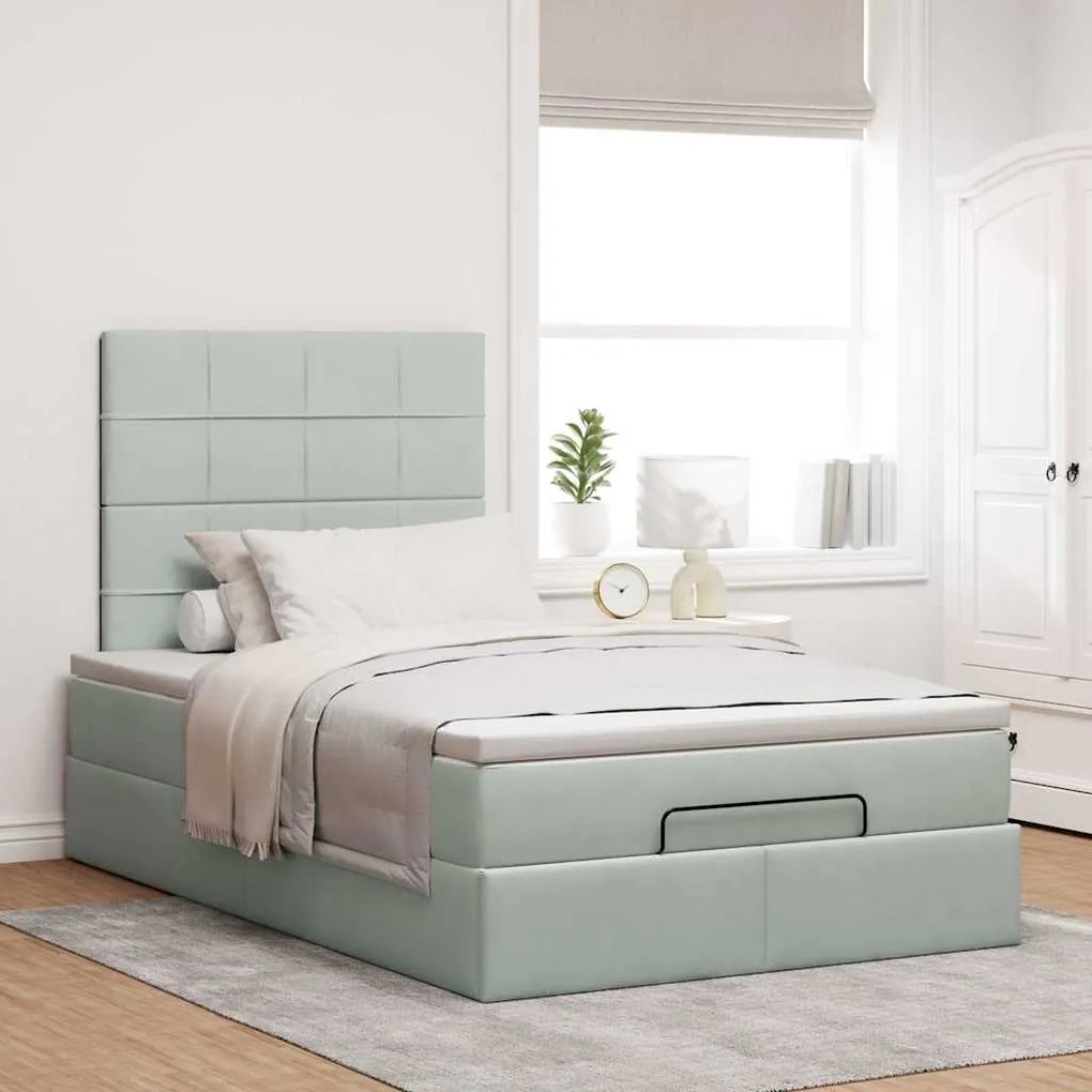 Estrutura de cama otomana com colchões cinza claro Veludo