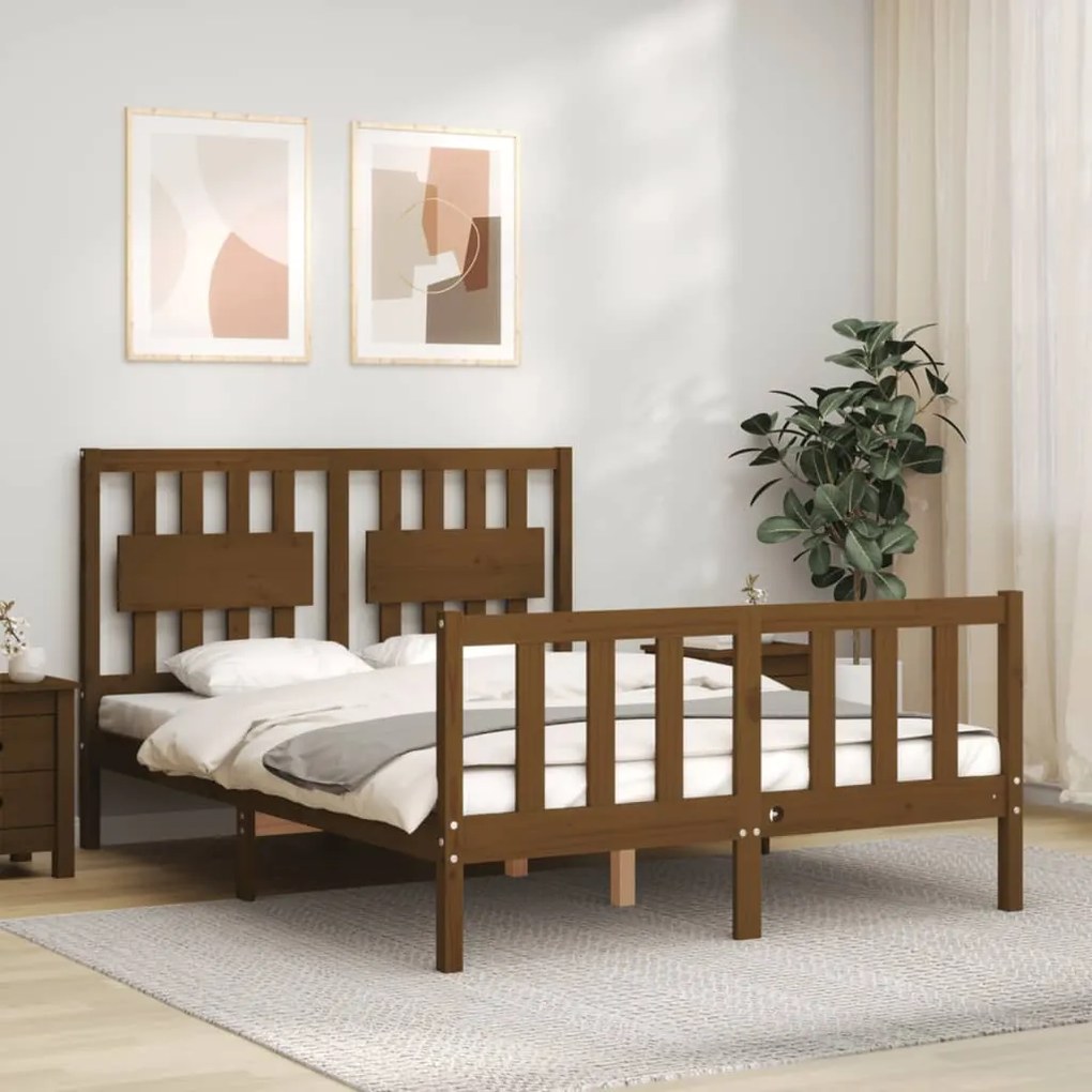vidaXL Estrutura cama cabeceira 140x200 cm madeira maciça castanho-mel