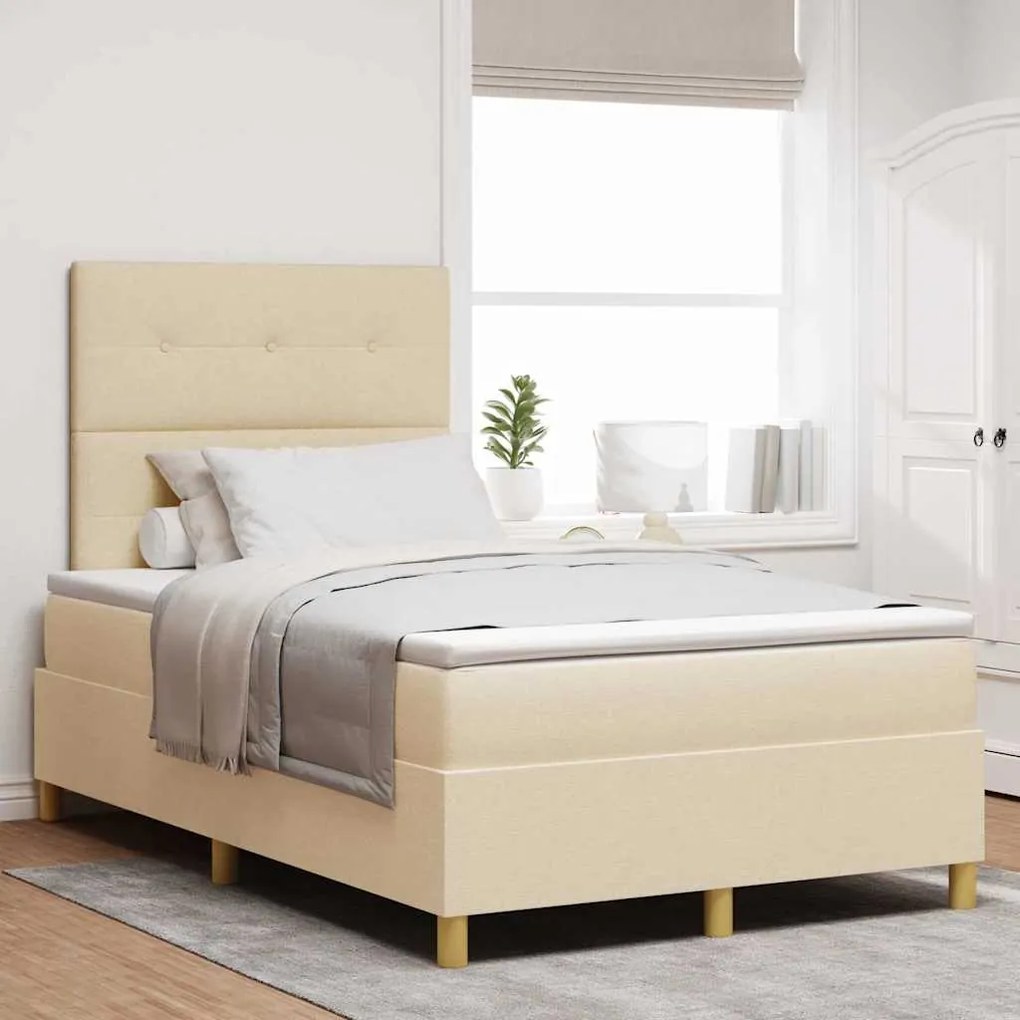 vidaXL Cama Box Spring LED com colchão Creme 120 x 200 cm tecido