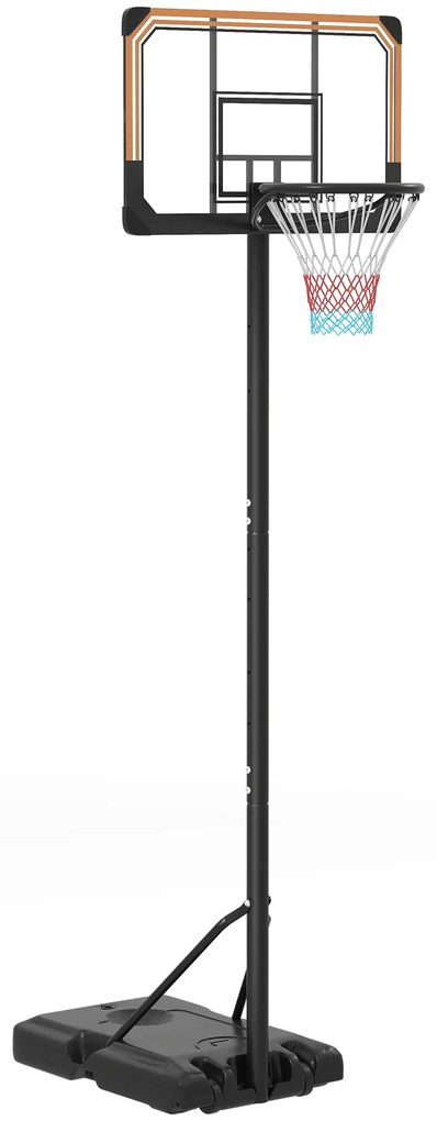 SPORTNOW Tabela de Basquetebol de Exterior com Altura Ajustável 235-264 cm Suporte para Bola Rodas e Base Recarregável Preto