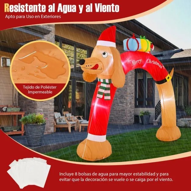 Arco insuflável de Natal com 242 cm de altura, LED, ventilador integrado, cordas e estacas multicolorido