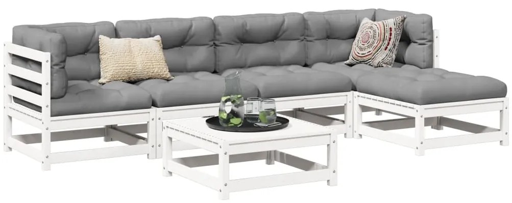 vidaXL 6 pcs conjunto sofás de jardim madeira de pinho maciça branco