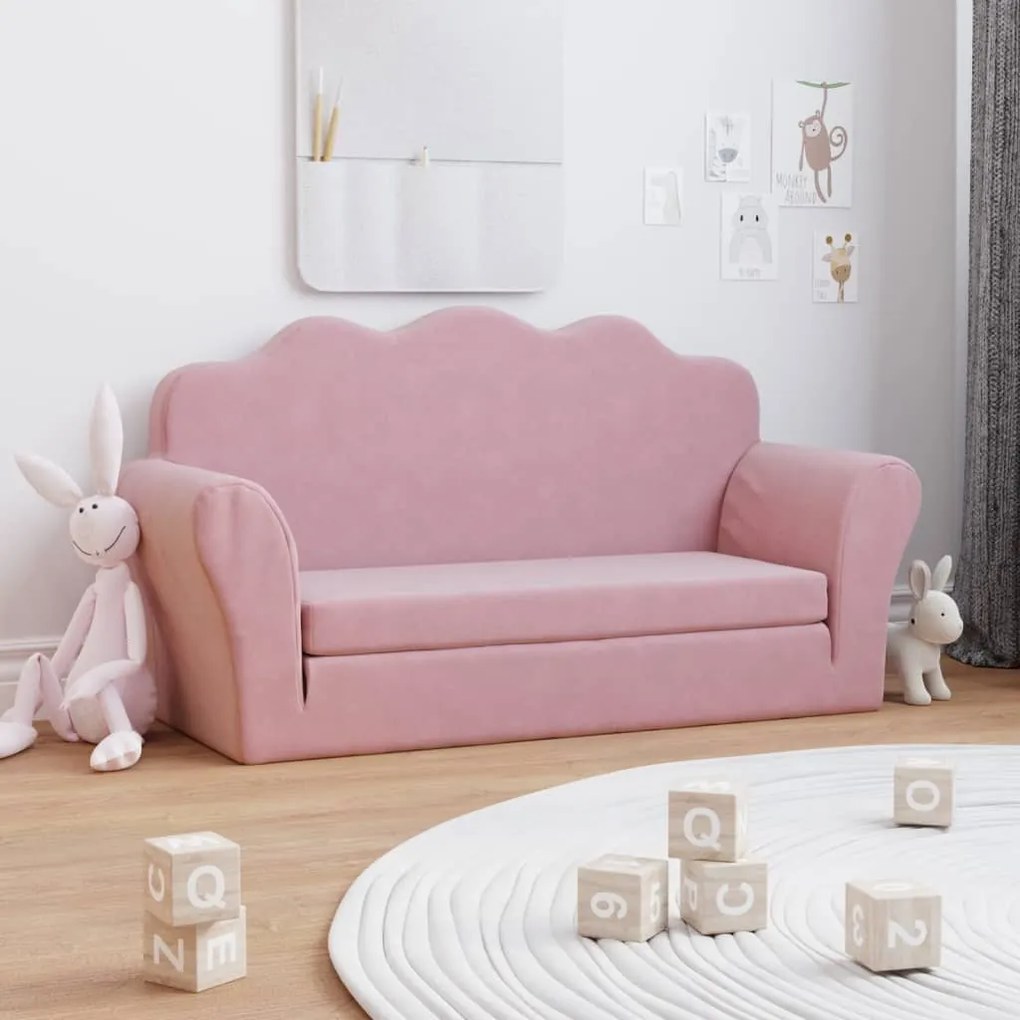 341880 vidaXL Sofá infantil de 2 lugares pelúcia rosa