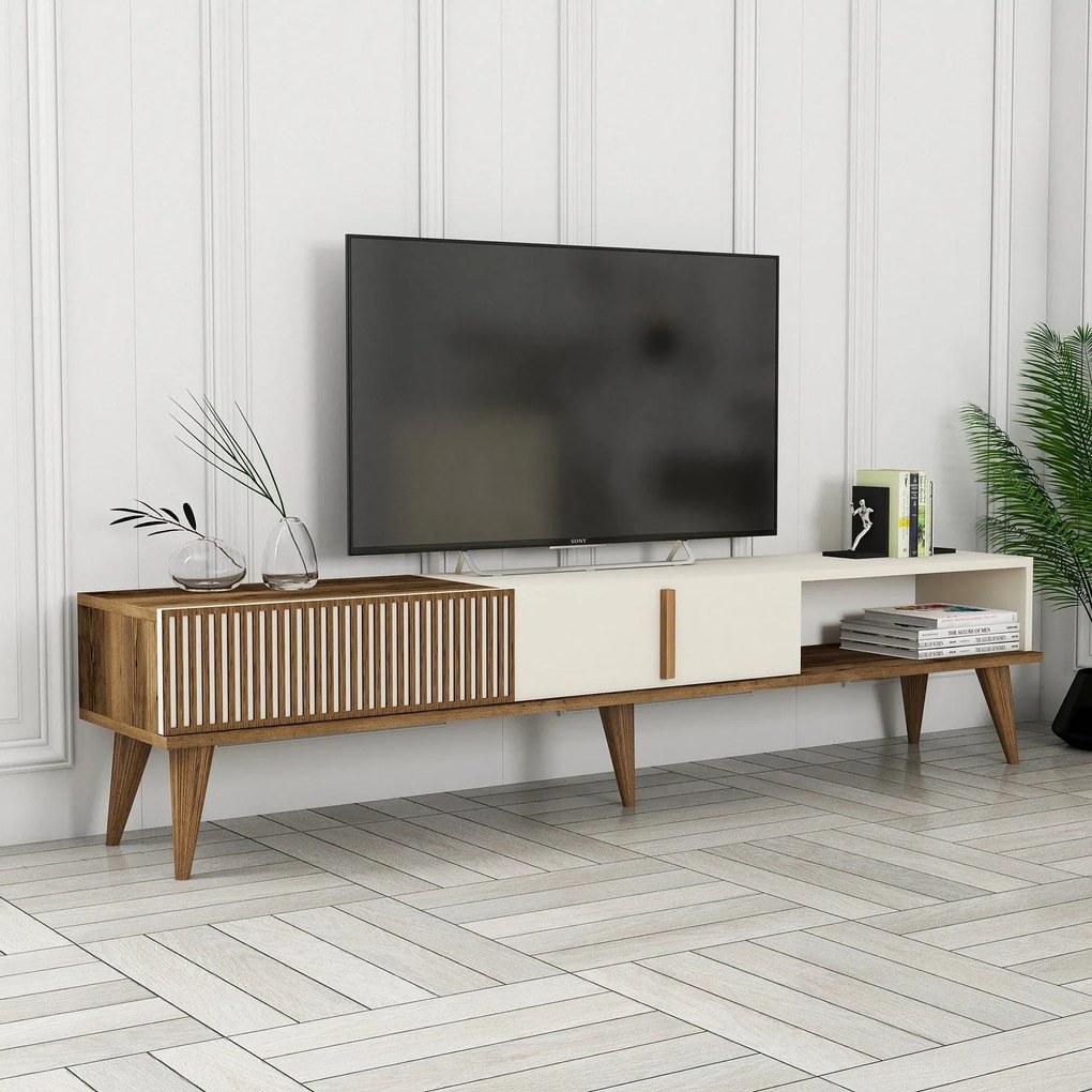 Móvel TV Milan – Nogueira e Creme – 180 cm x 40 cm x 35 cm