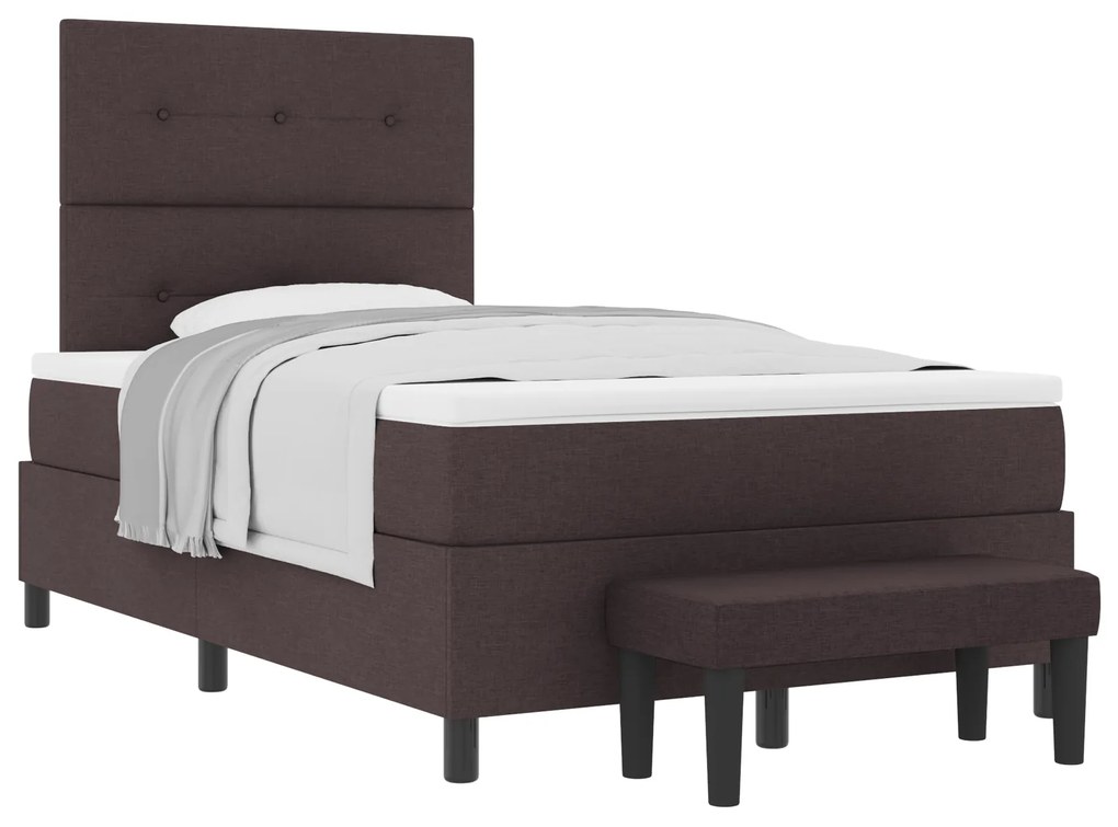 Cama Box Spring com Colchão & Banco Castanho Escuro 120x190 cm Tecido