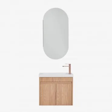 Conjunto De Móvel De Casa De Banho Suspenso Em Madeira Com Lavatório Integrado Narek Castanho Fresno & Ovalado Com Armazenamento 45x90 Cm - Sklum