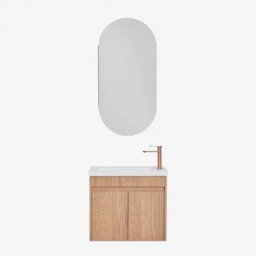 Conjunto De Móvel De Casa De Banho Suspenso Em Madeira Com Lavatório Integrado Narek Ovalado Com Armazenamento 45x90 Cm Abner & Castanho Fresno &  -