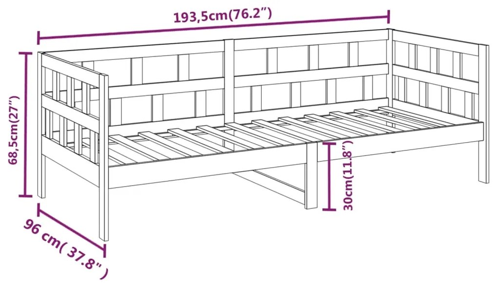 Sofá-cama madeira de pinho maciça 90x190 cm