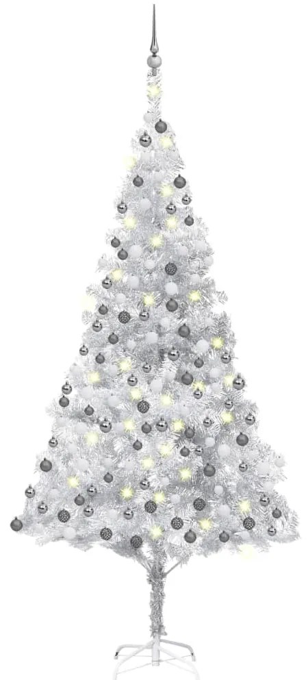 vidaXL Árvore Natal artificial pré-iluminada c/bola 210cm PET prateado