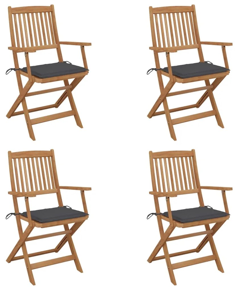 vidaXL Cadeiras de jardim dobráveis c/ almofadões 4 pcs acácia maciça