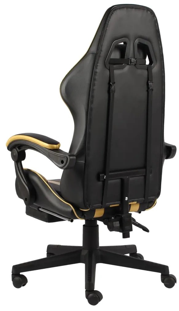 Cadeira estilo corrida c/ apoio pés couro artif. preto/dourado