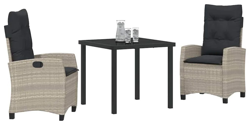 Conjunto de jantar de jardim com 3 peças e almofadas - rattan poliéste