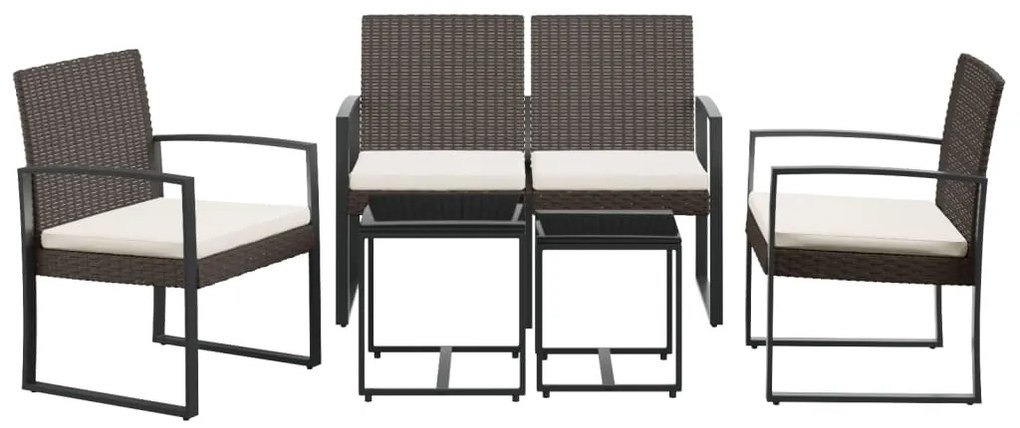 5 pcs conjunto jantar p/ jardim c/ almofadões vime PP castanho