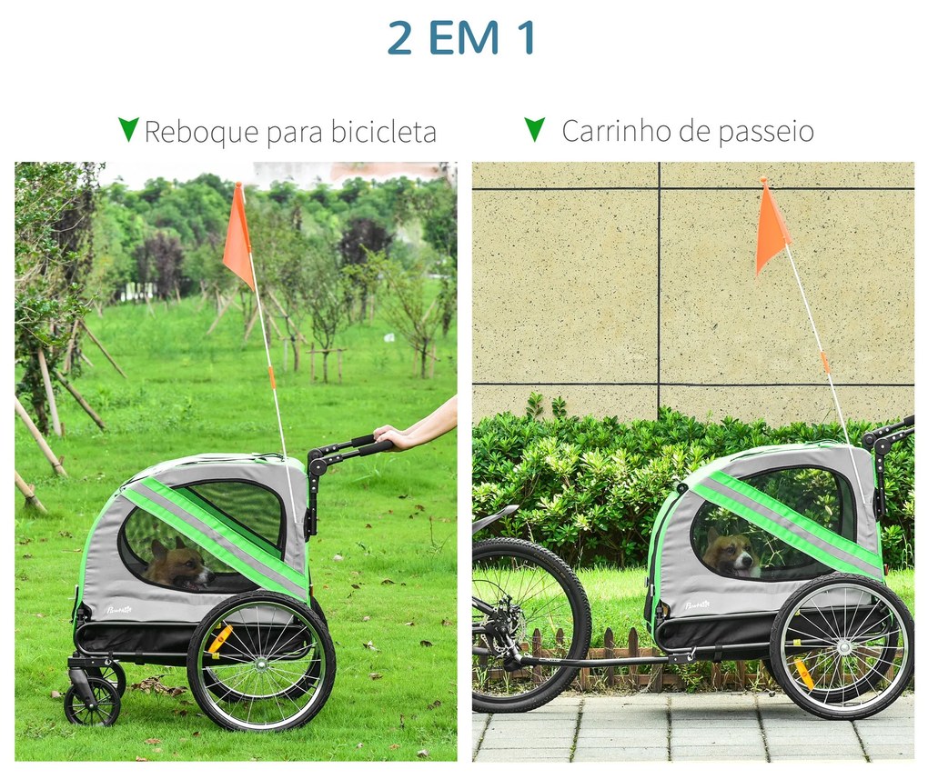 PawHut Reboque de Bicicleta para Cães 2 em 1 Transporte para Animais d