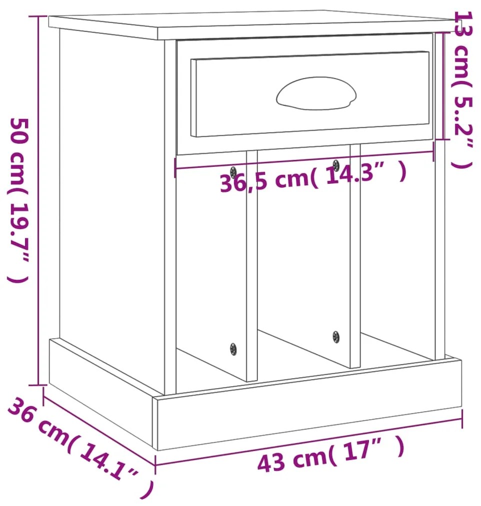 Mesa de cabeceira 43x36x50 cm branco
