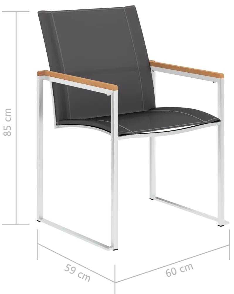 Cadeiras de jardim 2 pcs textilene e aço inoxidável cinzento