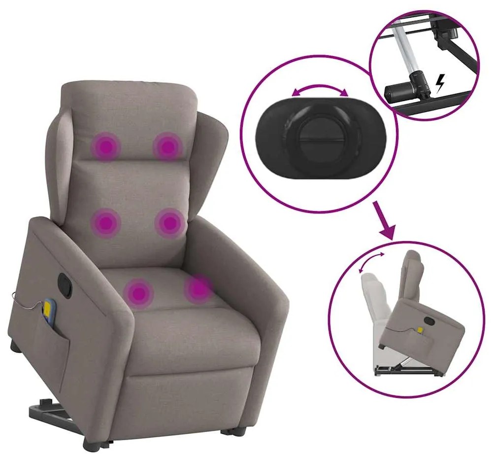 Poltrona elevatória de massagens tecido cinzento-acastanhado