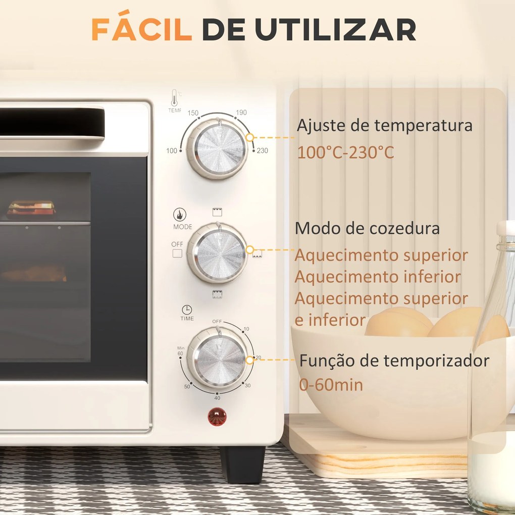 Mini Forno Elétrico 21L 1400W Forno Elétrico de Mesa com Temporizador