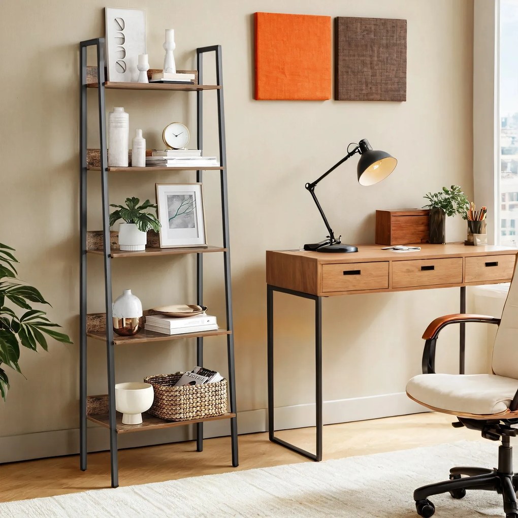 Estante de 5 prateleiras em forma de escada 30 x 60 x 170 cm castanho vintage-preto