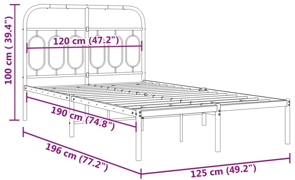 Estrutura de cama com cabeceira 120x190 cm metal preto