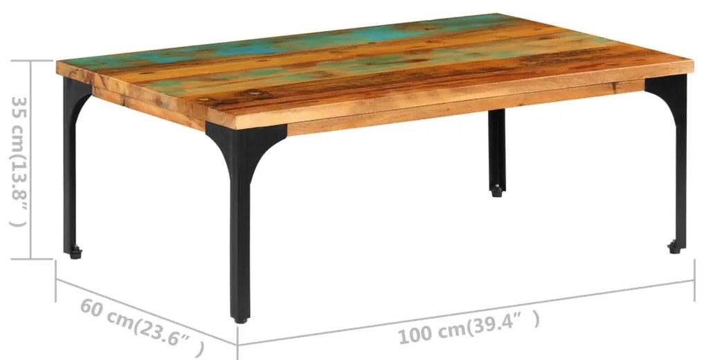 Mesa de centro 100x60x35cm madeira recuperada maciça