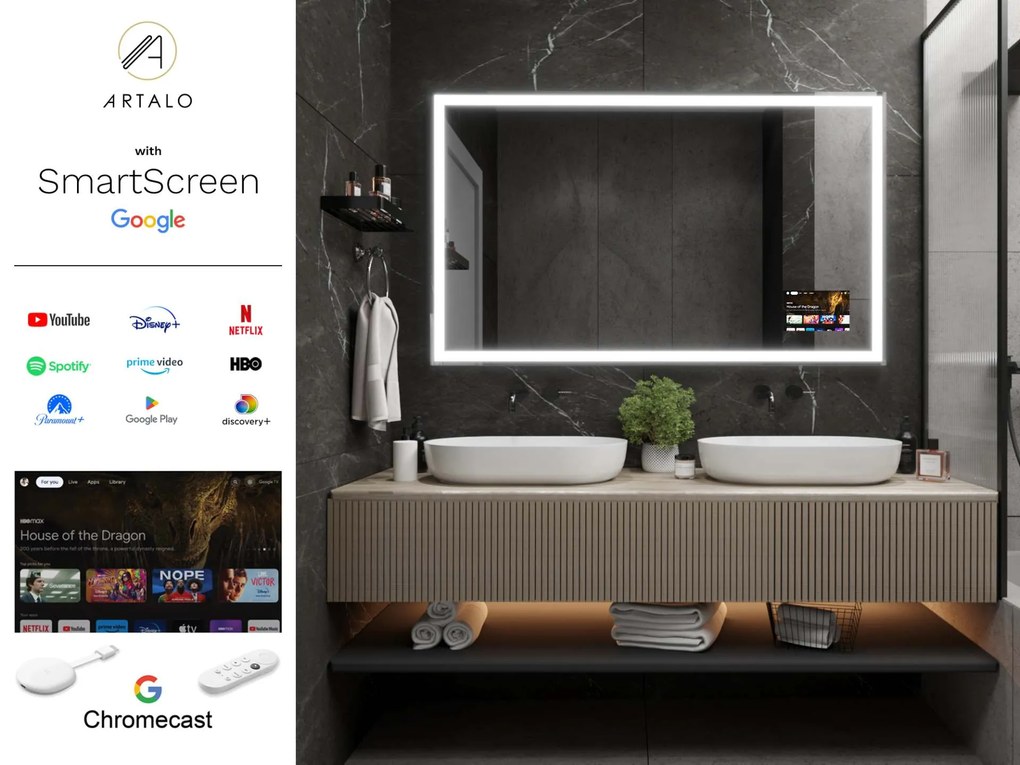 Espelho LED SMART com iluminação M1 premium + SmartScreen with Google Chromecast