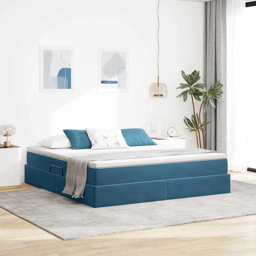 vidaXL Cama com arrumação e colchão Azul Escuro 180 x 200 cm Veludo