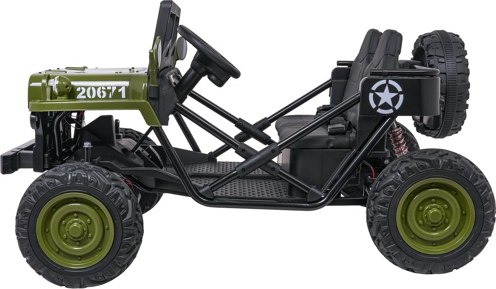 Jipe elétrico para Crianças 2V 4x4 STAR Veículo Militar STAR, Rodas de espuma EVA, Controle remoto Verde