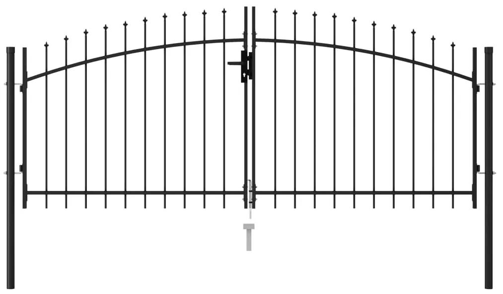 146027 vidaXL Portão p/ cerca porta dupla topo em espetos 3x1,25 m aço preto