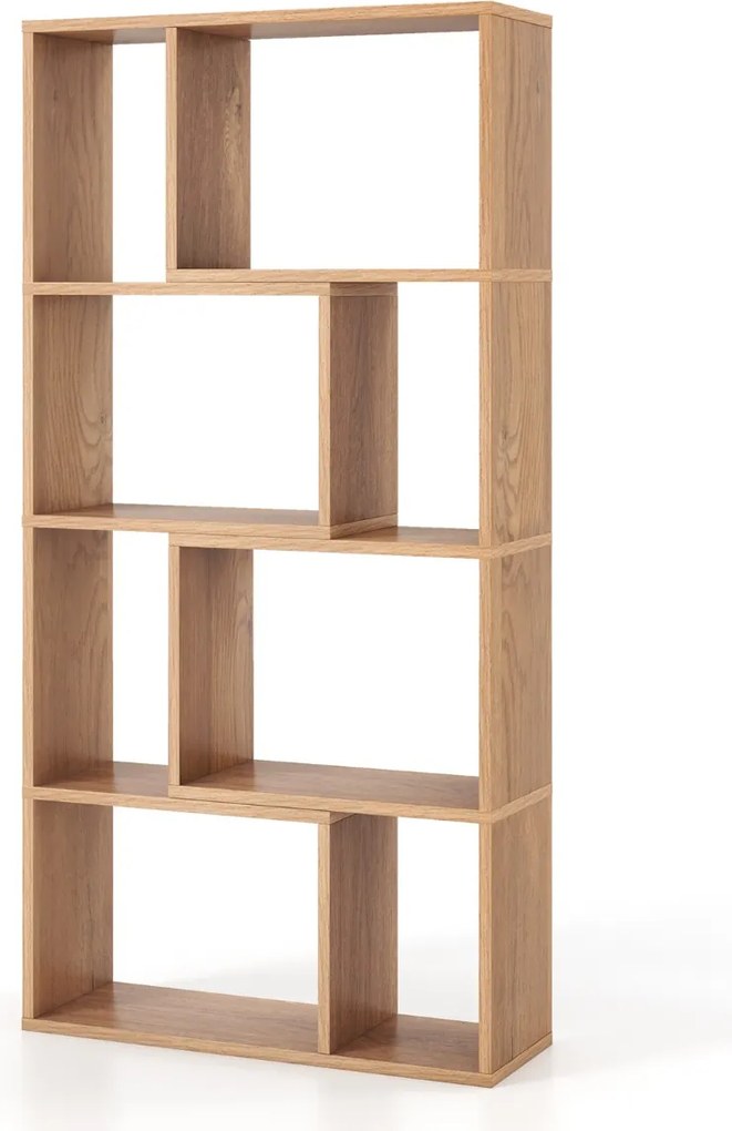 Estante geométrica de 4 níveis com 120 cm de altura com 8 cubos aberta para sala de estar e escritório Natural