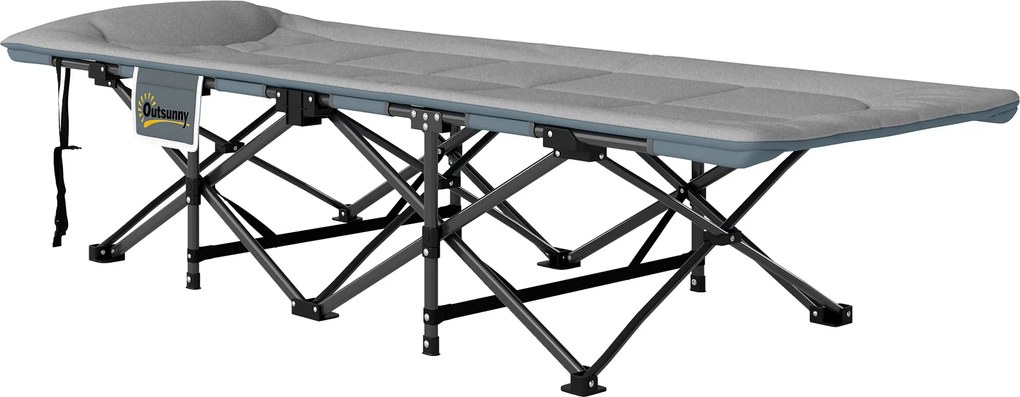 Cama Dobrável de Campismo Praia com Apoio de Cabeça e Bolso Lateral Suporta até 150 kg 187x67x37 cm Cinzento