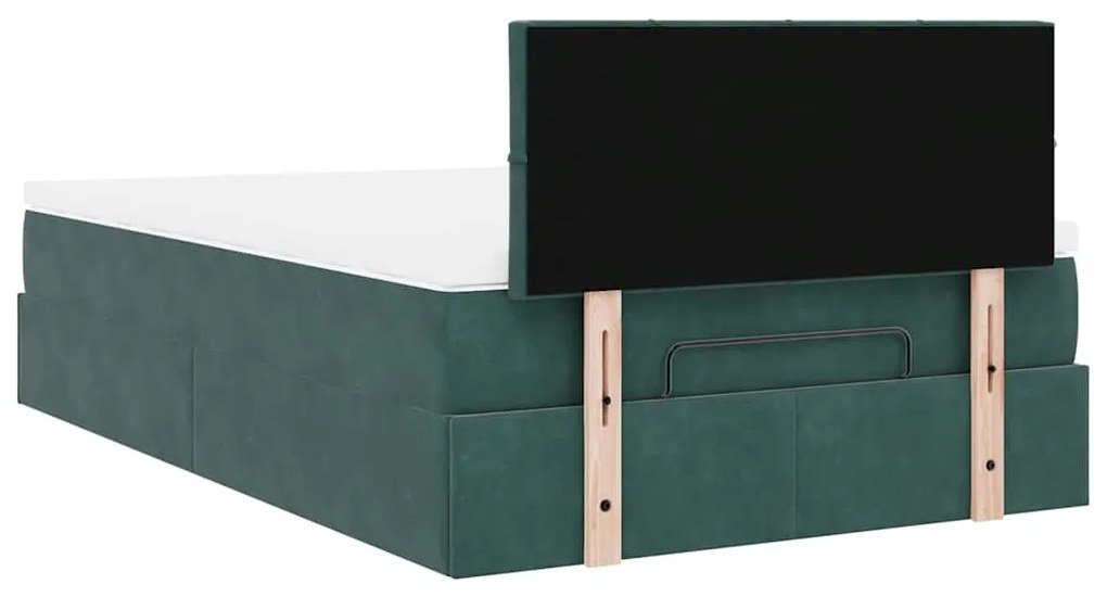 Estrutura de cama otomana com colchão verde escuro veludo