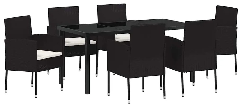 Conjunto de Jantar de Jardim com 7 Peças e Almofadas Pretas em Polirat