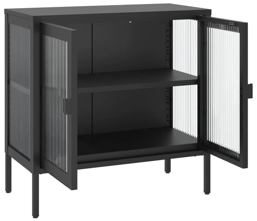 Aparador 70x35x70 cm vidro e aço preto
