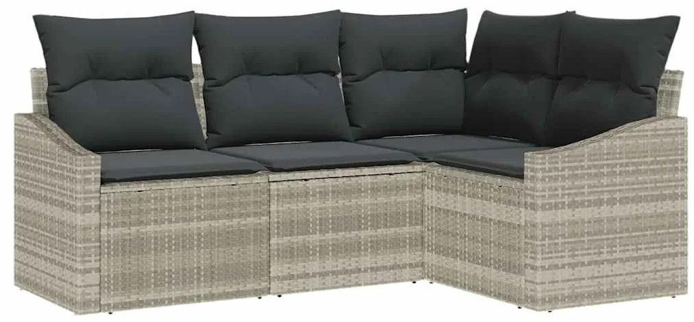 Conjunto de sofá de jardim com 4 peças e almofadas cinza claro em ratt