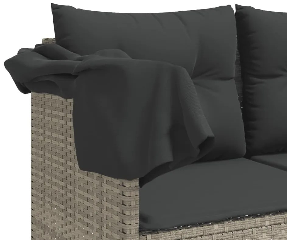 5 pcs conj. sofás jardim c/ almofadões vime PE cinzento-claro