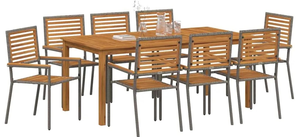Conjunto de Jantar para Jardim 9 pcs Cinzeto 180 x 90 x 75 cm