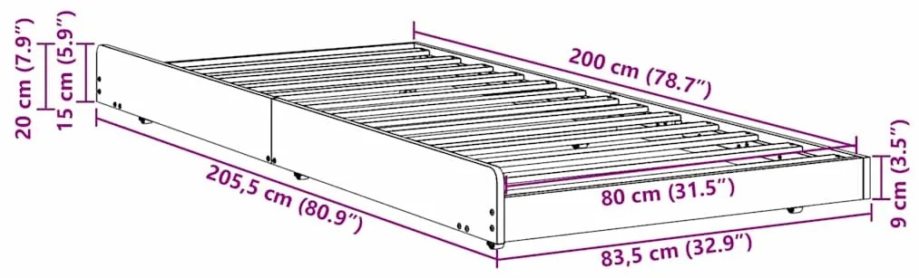 Estrutura de Cama Castanho Encerado Madeira Maciça 80 x 200 cm