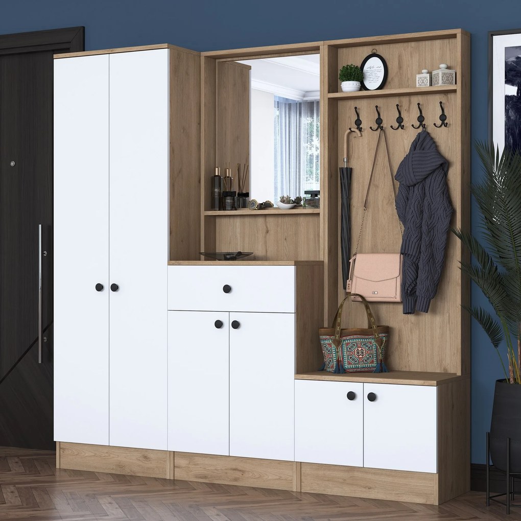 Hall Stand P6 – White/Nogueira – 179,4x182,8x37,5 cm