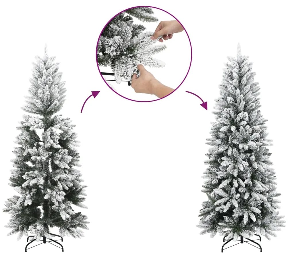 Árvore de Natal artificial fina com neve PVC e PE 150 cm