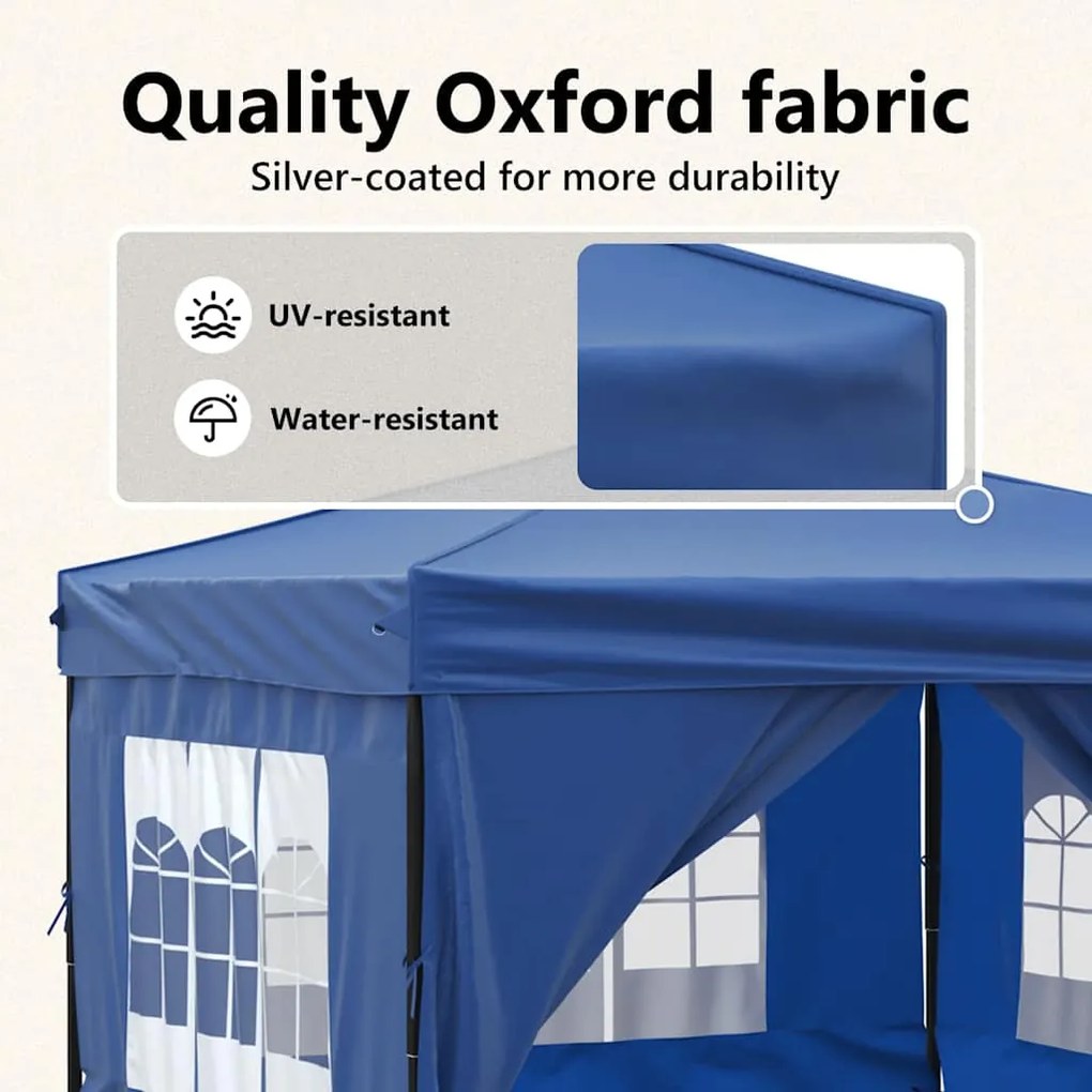 Tenda para festas dobrável com paredes laterais 3x3 m azul