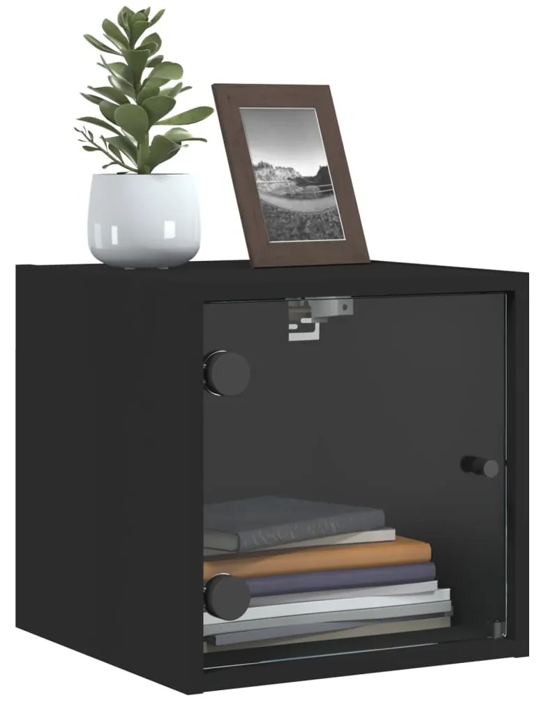 Mesa de cabeceira c/ porta de vidro 35x37x35 cm preto