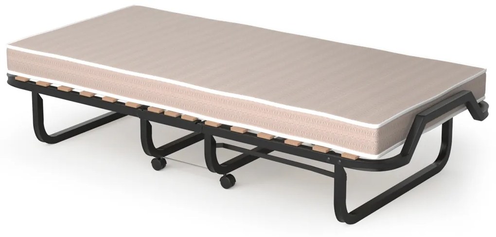 Cama dobrável com colchão de espuma com rodas Estrutura metálica Cama de hóspedes portátil para escritório 200 x 80 x 40 cm Preto e Bege