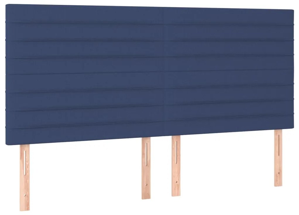 Cama box spring c/ colchão e LED 200x200 cm tecido azul