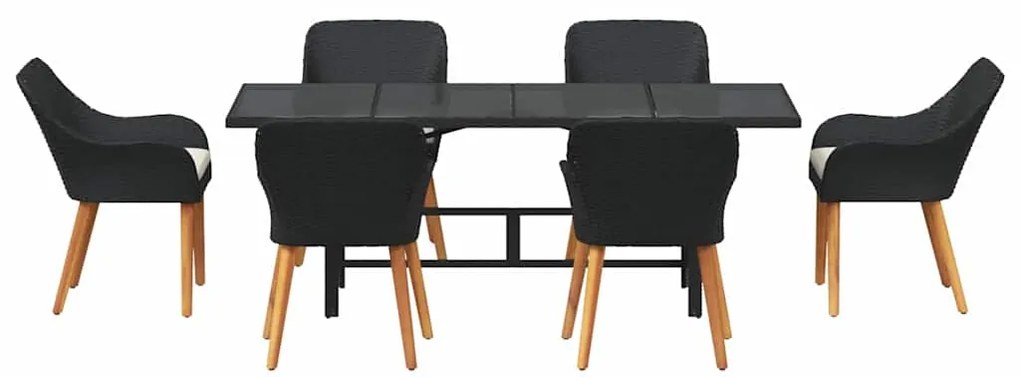 Conjunto de Jantar de 7 Peças Preto de Rattan Sintético