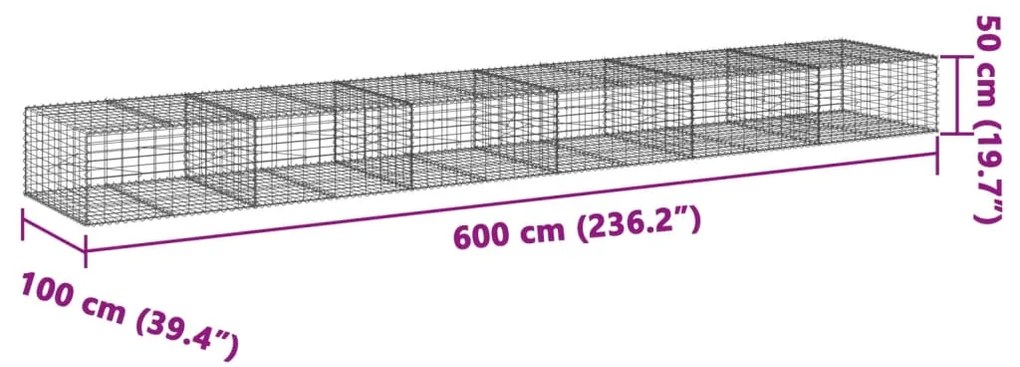 Cesto gabião com cobertura 600x100x50 cm ferro galvanizado