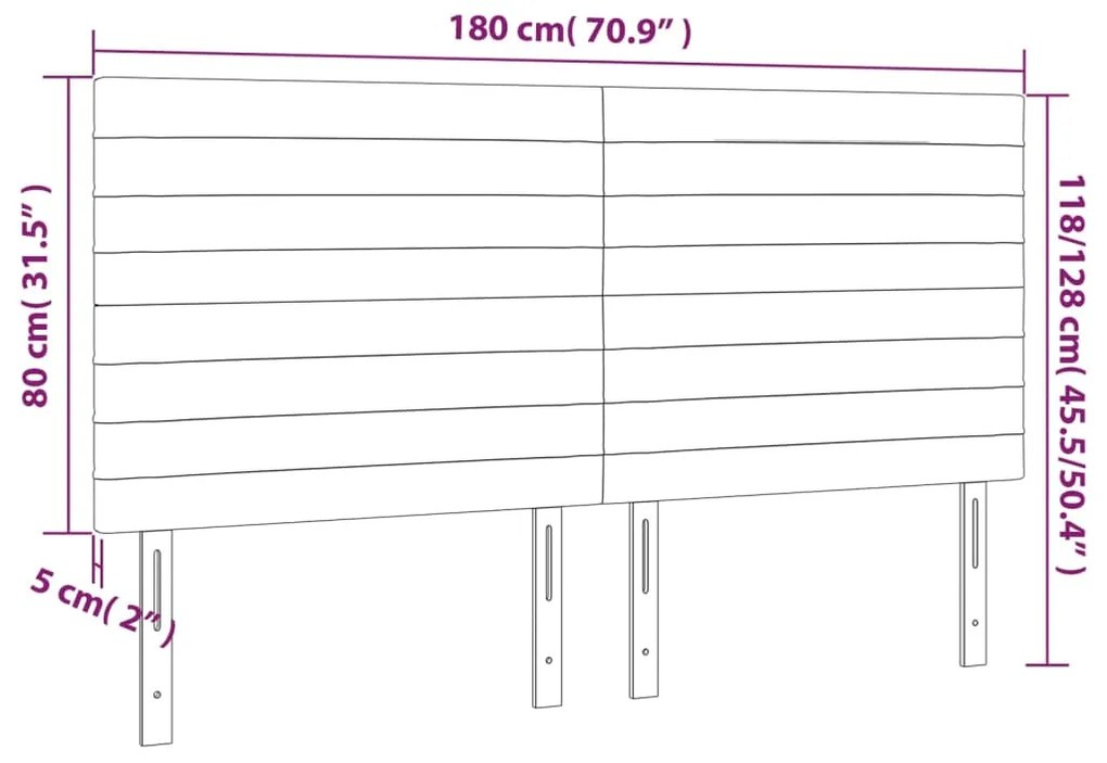 Cabeceira cama c/ luzes LED veludo 180x5x118/128cm cinza-claro