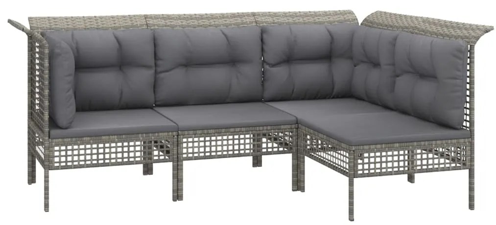 11 pcs conjunto lounge de jardim c/ almofadões vime PE cinzento