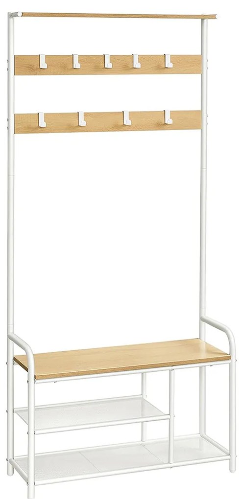 Bengaleiro entrada com 9 ganchos 30 x 85 x 180,5 cm cor de carvalho e branco
